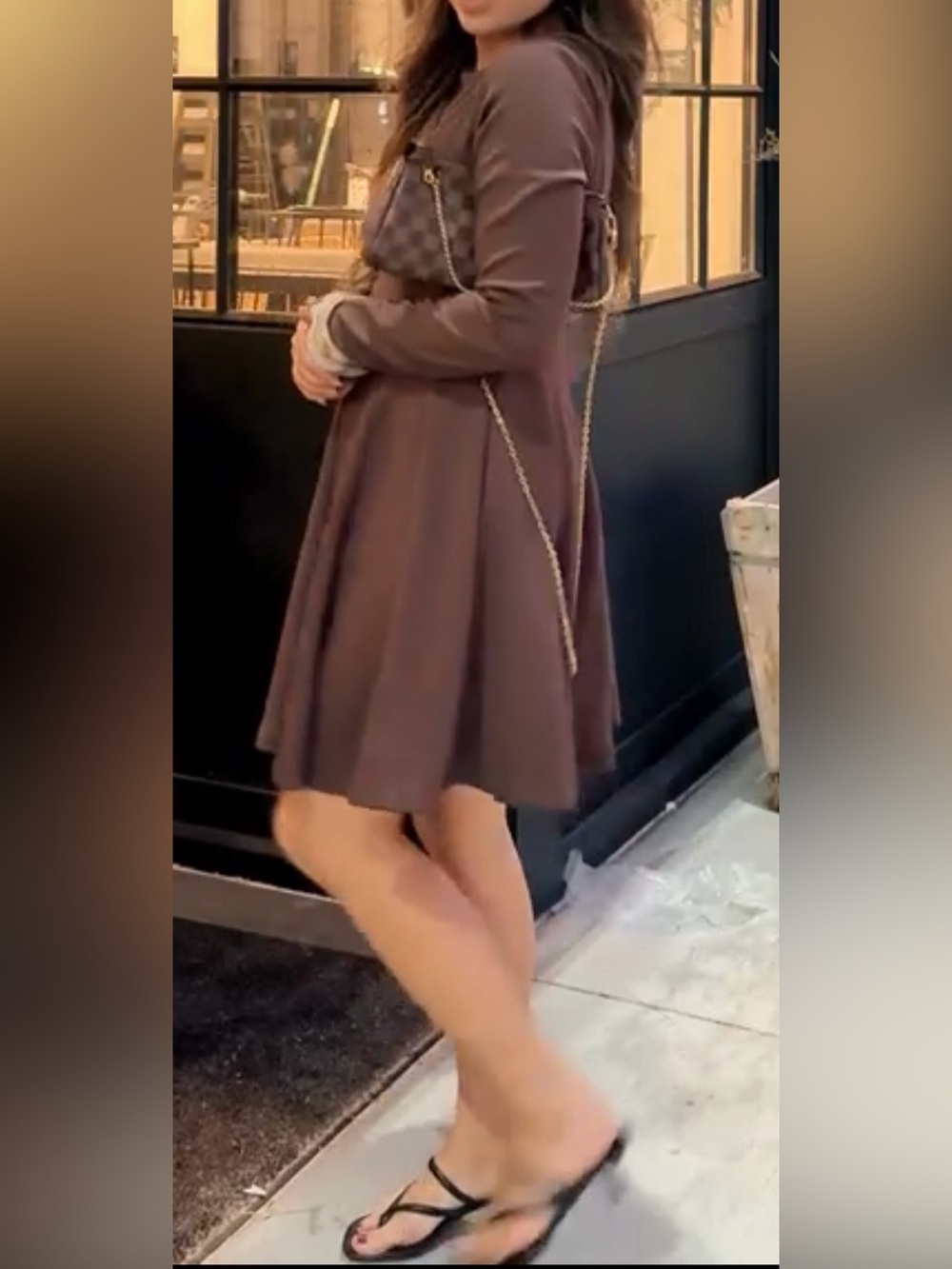 Long Sleeve A-Line Dress in Brown